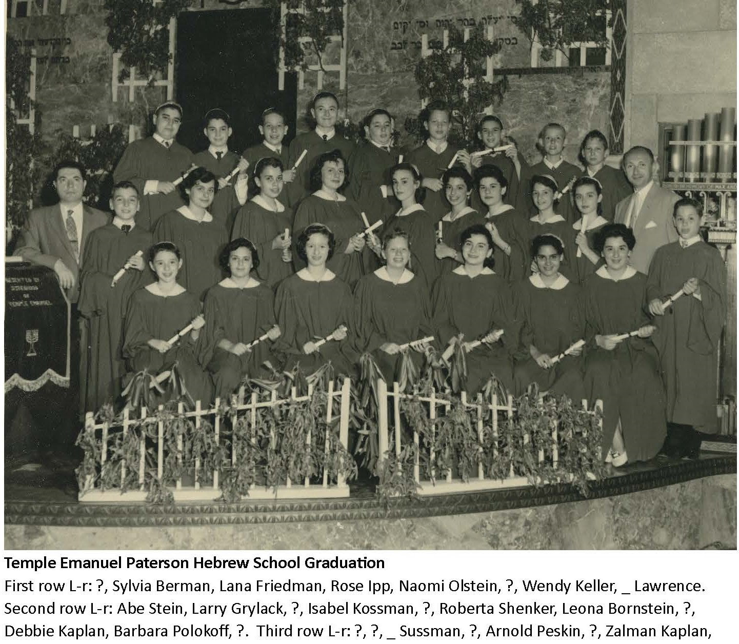 Sylvia Berman, Lana Friedman, Rose Ipp, Naomi Olstein, Wendy Keller, _ Lawrence, Abe Stein, Larry Grylack, Isabel Kossman, Roberta Shenker, Leona Bornstein, Debbie Kaplan, Barbara Polokoff, _ Sussman, Arnold Peskin, Zalman Kaplan