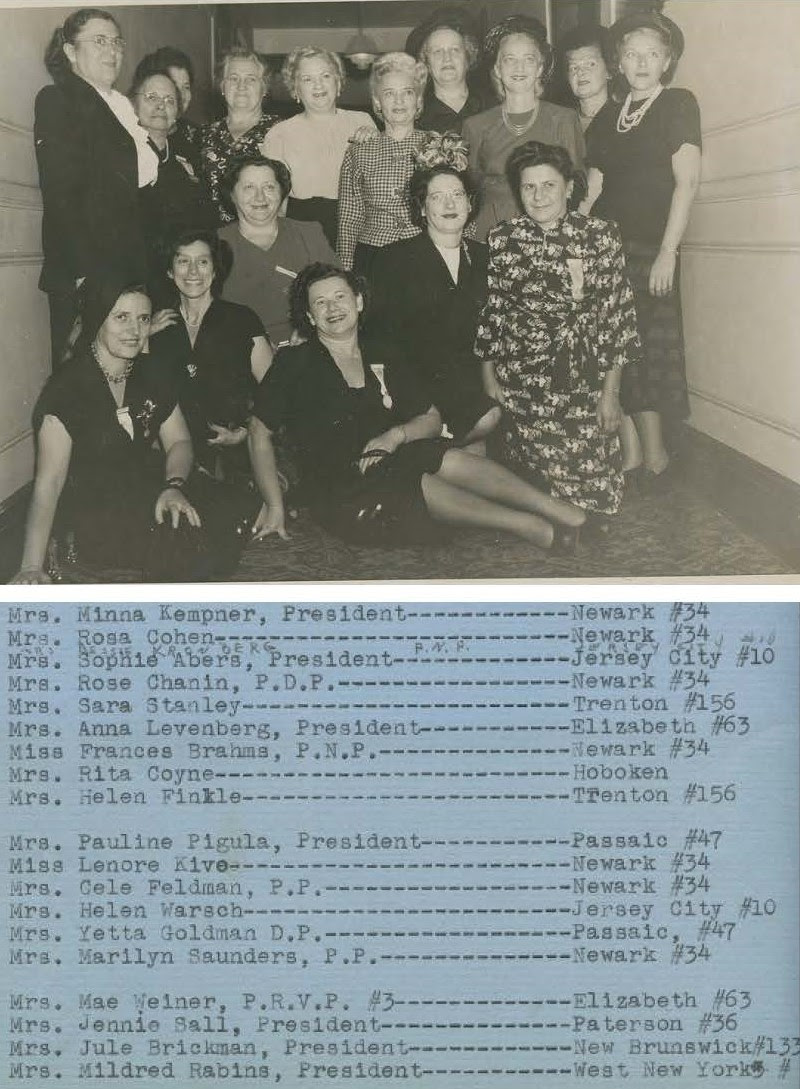 Minna Kempner, Rosa Cohen, _ Kronberg, Sophie Abers, Rose Chanin, Sara Stanley, Anna Levenberg, Frances Brahms, Rita Coyne, Helen Finkle, Pauline Pigula, Lenore Kive, Cele Feldman, Helen Warsch, Yetta Goldman, Marilyn Saunders, Mae Weiner, Jennie Sall, Jule Brickman, Mildred Rabins