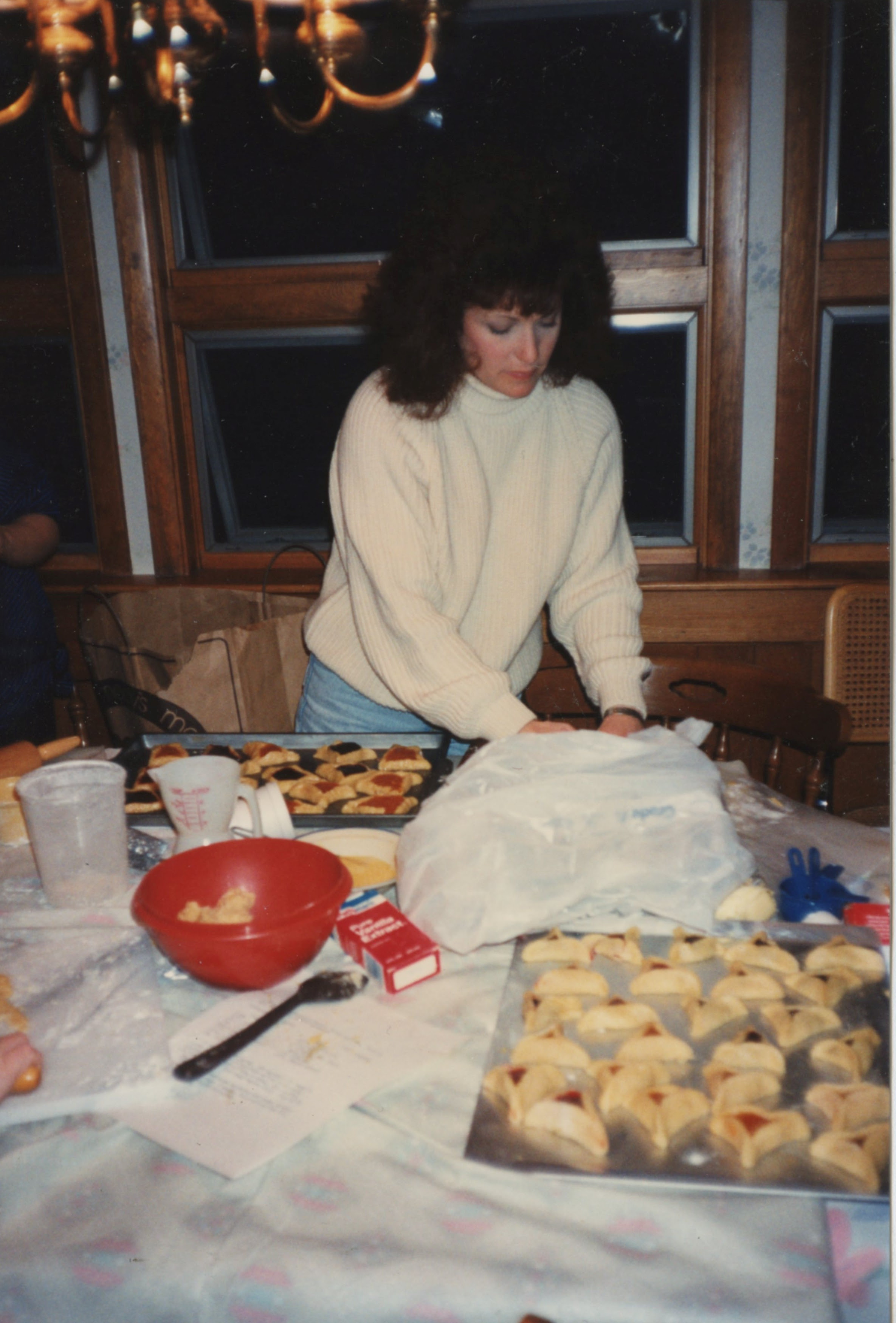 Andrea Singer, B'nai B'rith Women, Northern New Jersey, cooking Hamantaschen, 1991