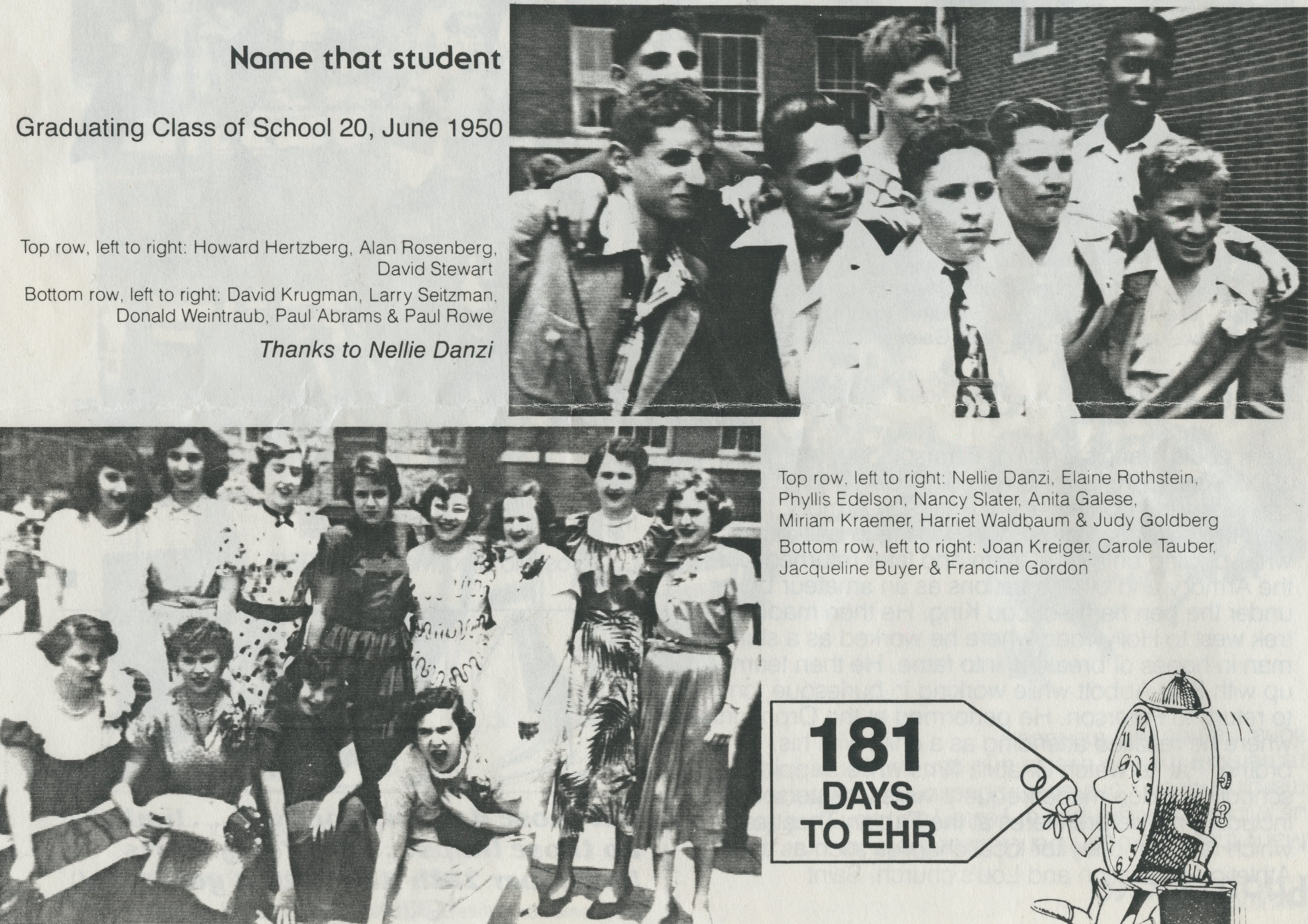 Paterson NJ, Alan Rosenberg, David Stewart, David Krugman, Larry Seitzman, Donald Weintraub, Paul Abrams, Paul Rowe, Nellie Danzi, Elaine Rothstein, Phyllis Edelson, Nancy Slater, Anita Galese, Miriam Kraemer, Harriet Waldbaum, Judy Goldberg, Joan Kreiger, Carole Tauber, Jacqueline Buyer, Francine Gordon