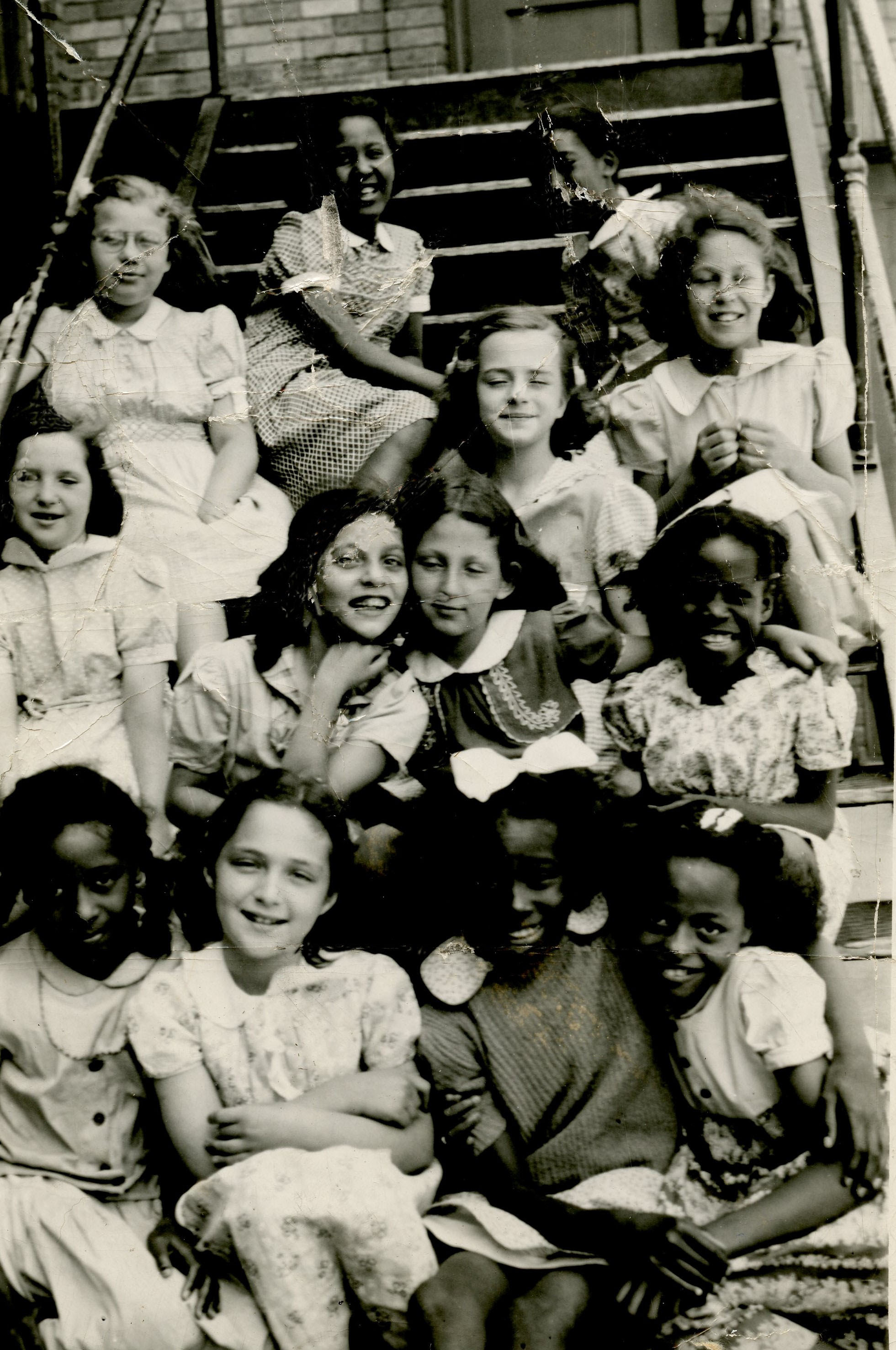 Paterson NJ, Bottom row Hilde Katz, Lillian; 2nd row: Edith, Harriet (Honey) Wolf (Fox), May Berman, Vivian Hinton, 3rd row: Marlene Mendelsohn, Joan Lawrence; Top row: Darriel Robinson