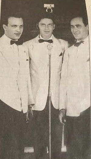 John Buccini, Frank Sinatra and Harry Schuckman at Rustic Cabin 1938