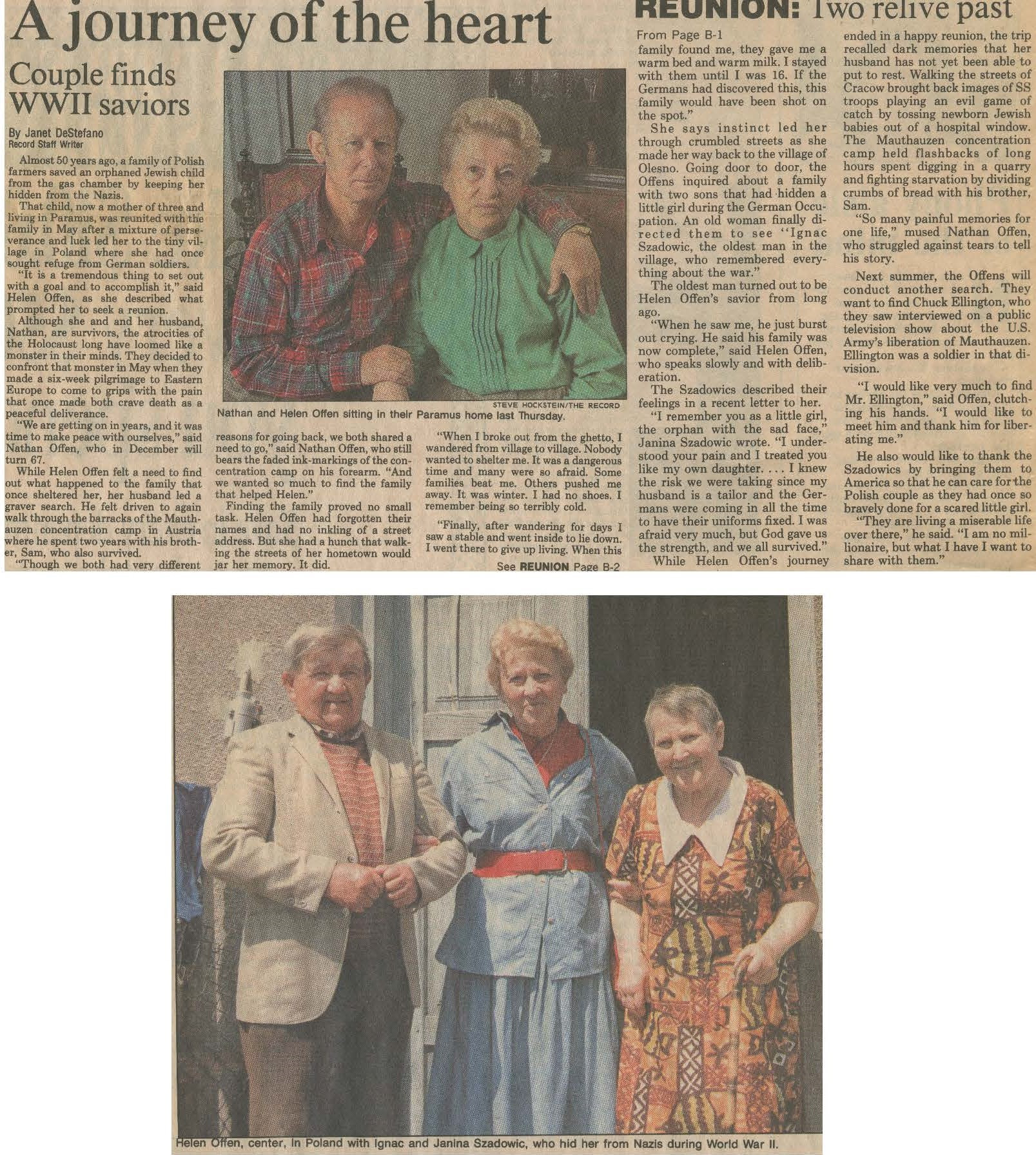 Ignac & Janina Szadowic, Polish farmer hid child from Nazis WWII, Helen Offen, Paramus NJ
