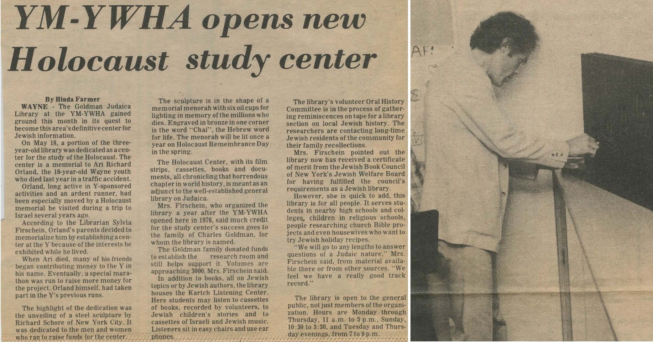 YM-YWHA Wayne NJ, Ari Richard Orland, Sylvia Firschein, sculptor Richard Schore, Richard Chrisman, Charles Goldman, Jewish Book Council of New York, Jewish Welfare Board