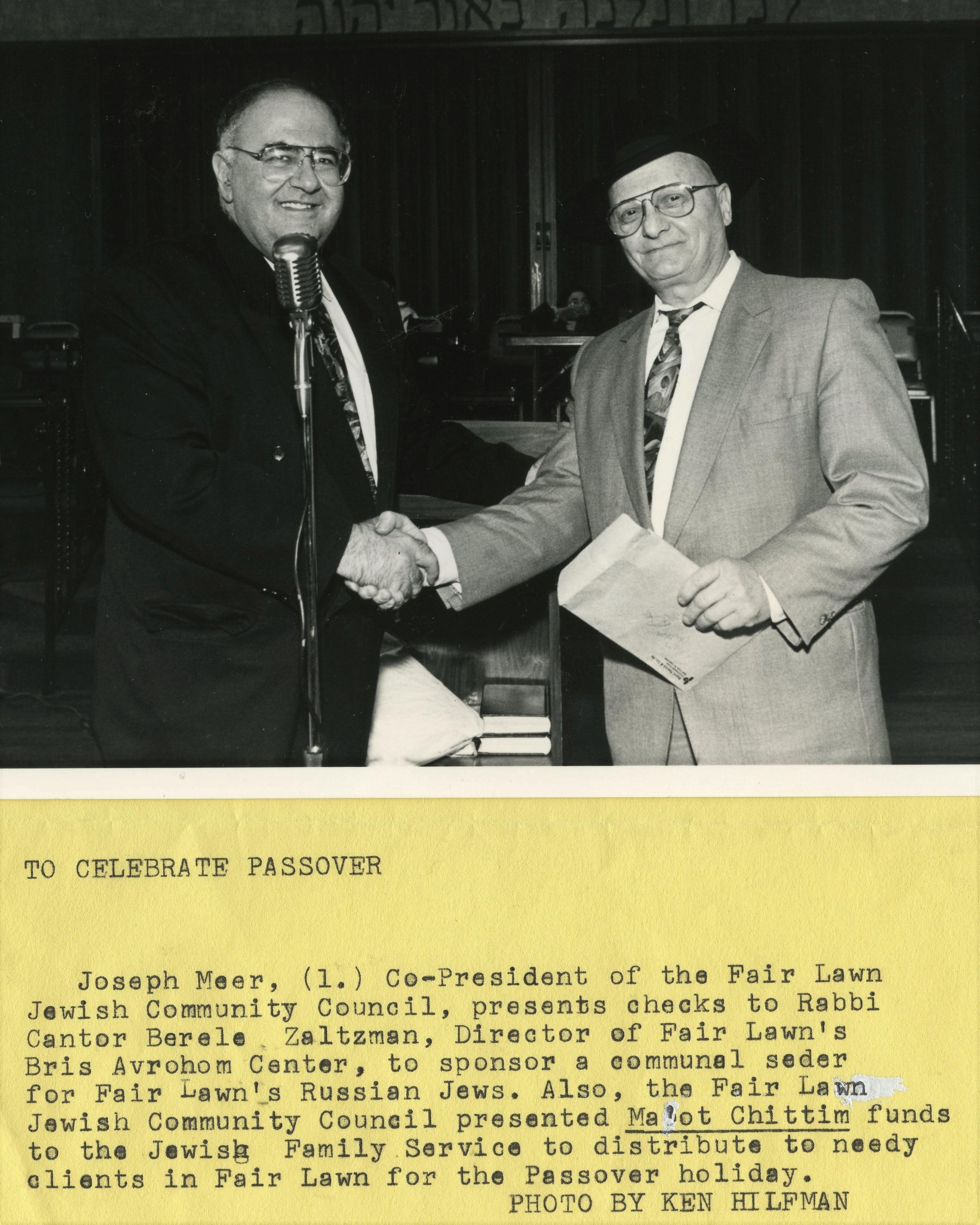 Fair Lawn NJ, Ma'ot Chittim Passover donation, Jewish Family Service, Seder Russian Jews 