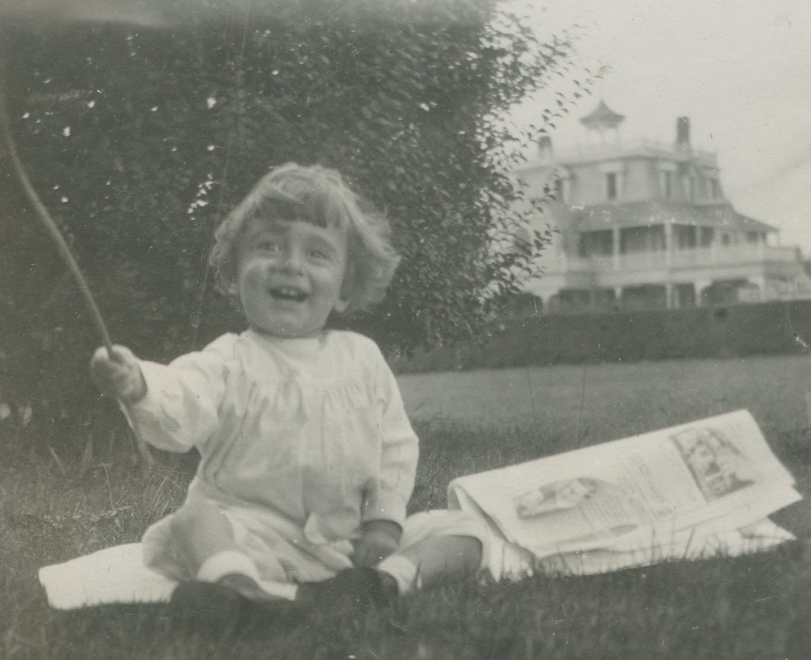 Toddler playing on lawn, Northern New Jersey
