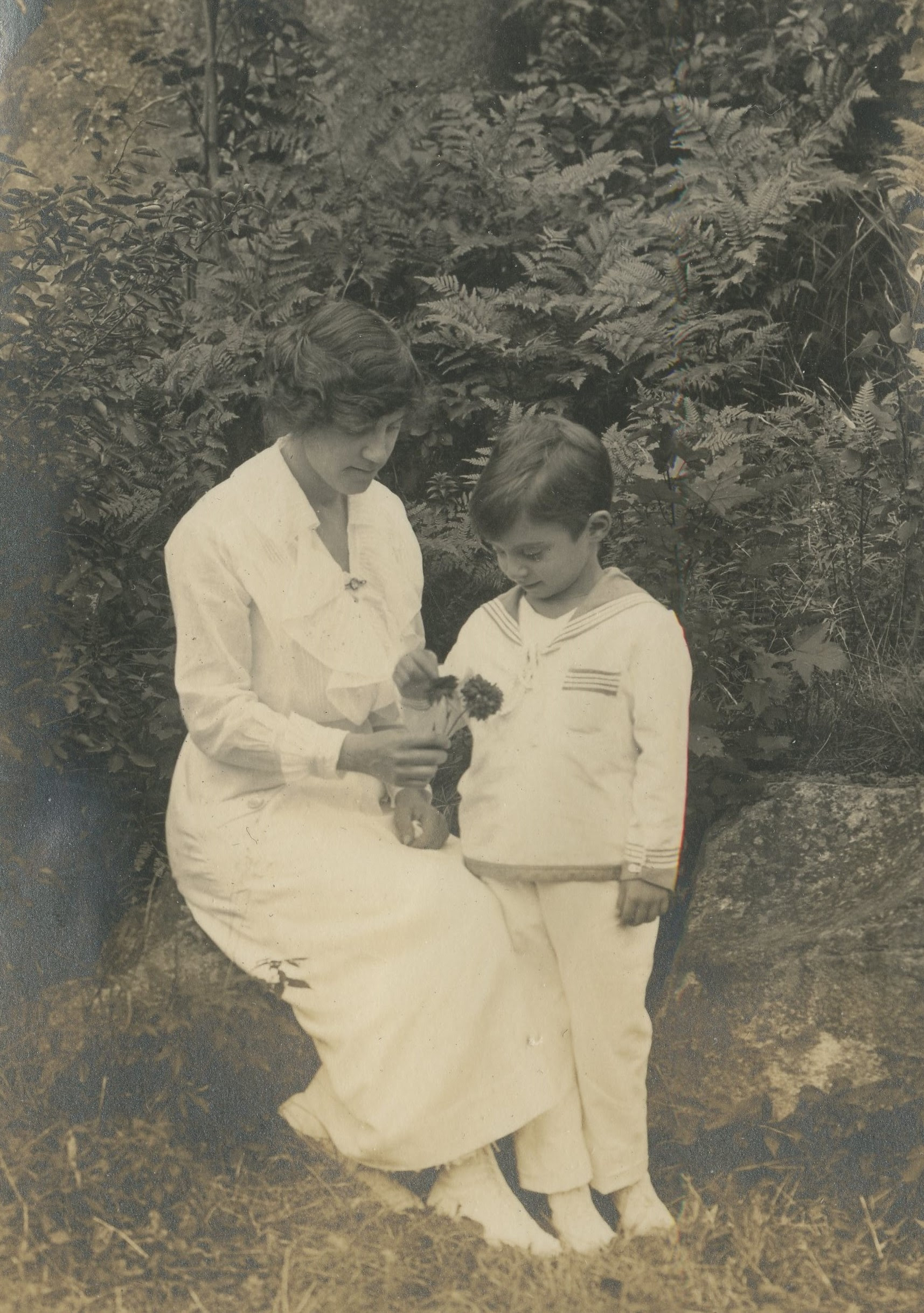 Mother and son, springtime in park, Northern New Jersey