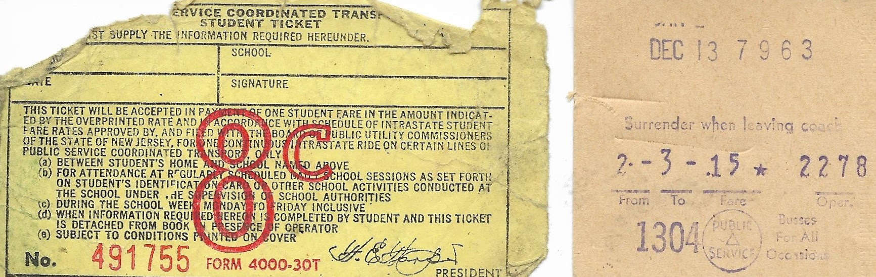 Paterson Eastside High School, $0.08 bus ticket Paterson NJ, 1963