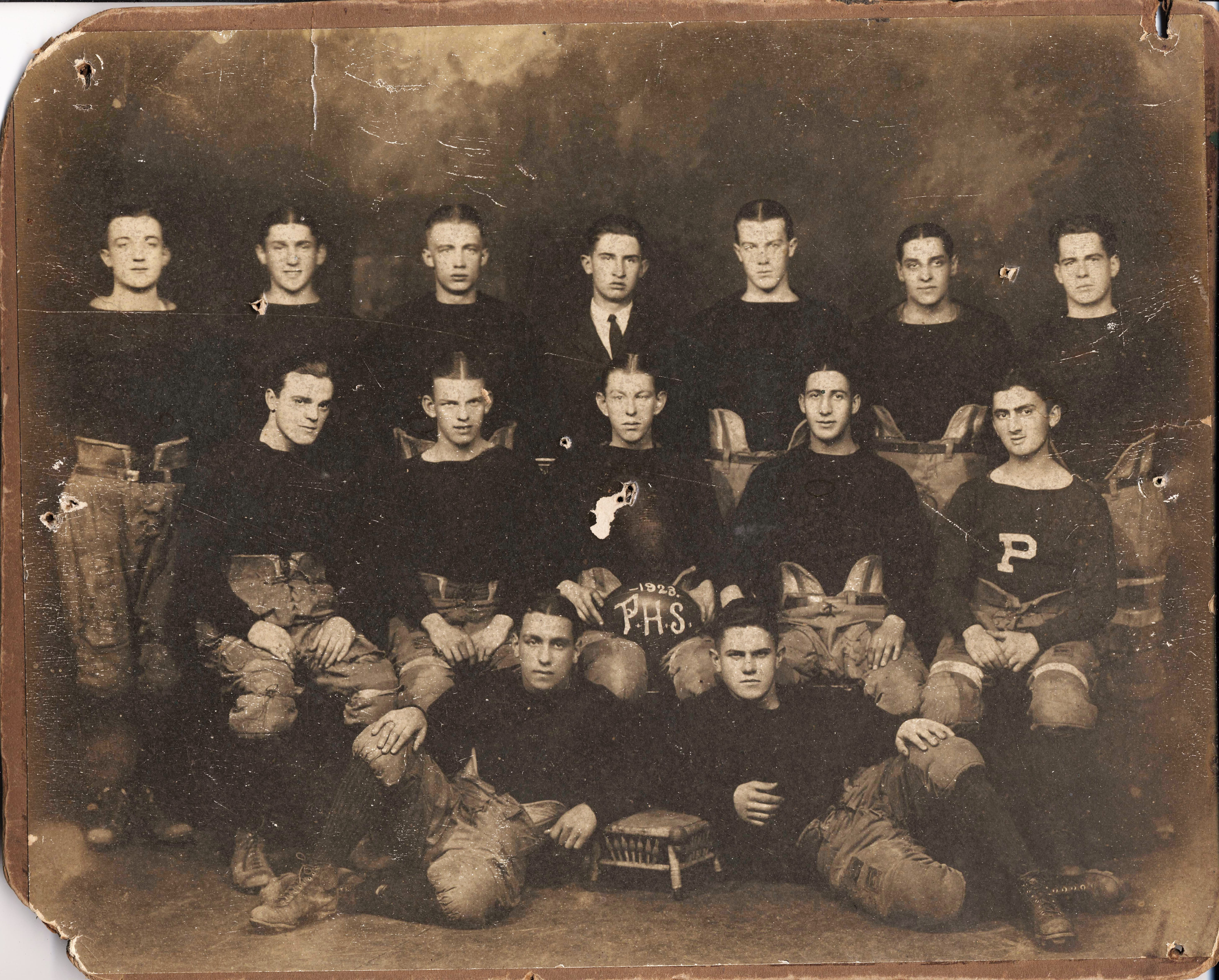 1923 Paterson High School Football Team, Robert Labraico, Edward O'Byrne, Joseph Abbott, Mort Rittenberg, Ted Rosenberg, John Bakos, Willie Singer, Claude Van Stone, Charles Mosca