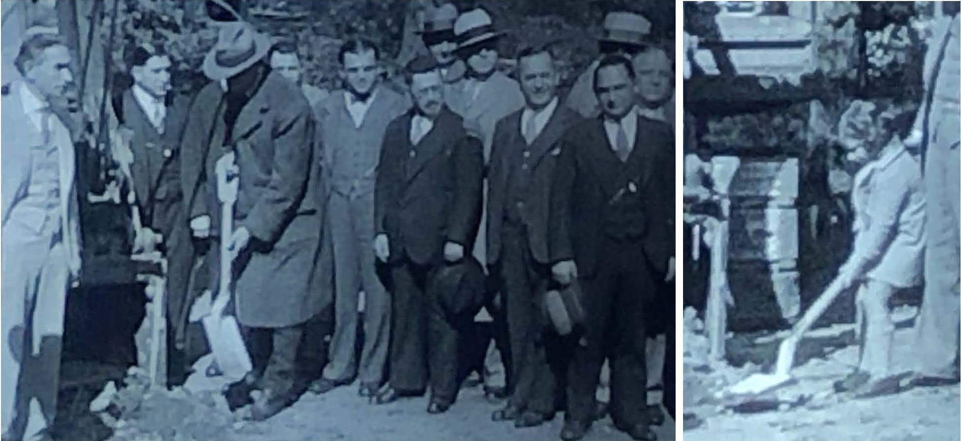 Hackensack New Jersey YMHA groundbreaking ceremony, 1928, Miss Plager with shovel