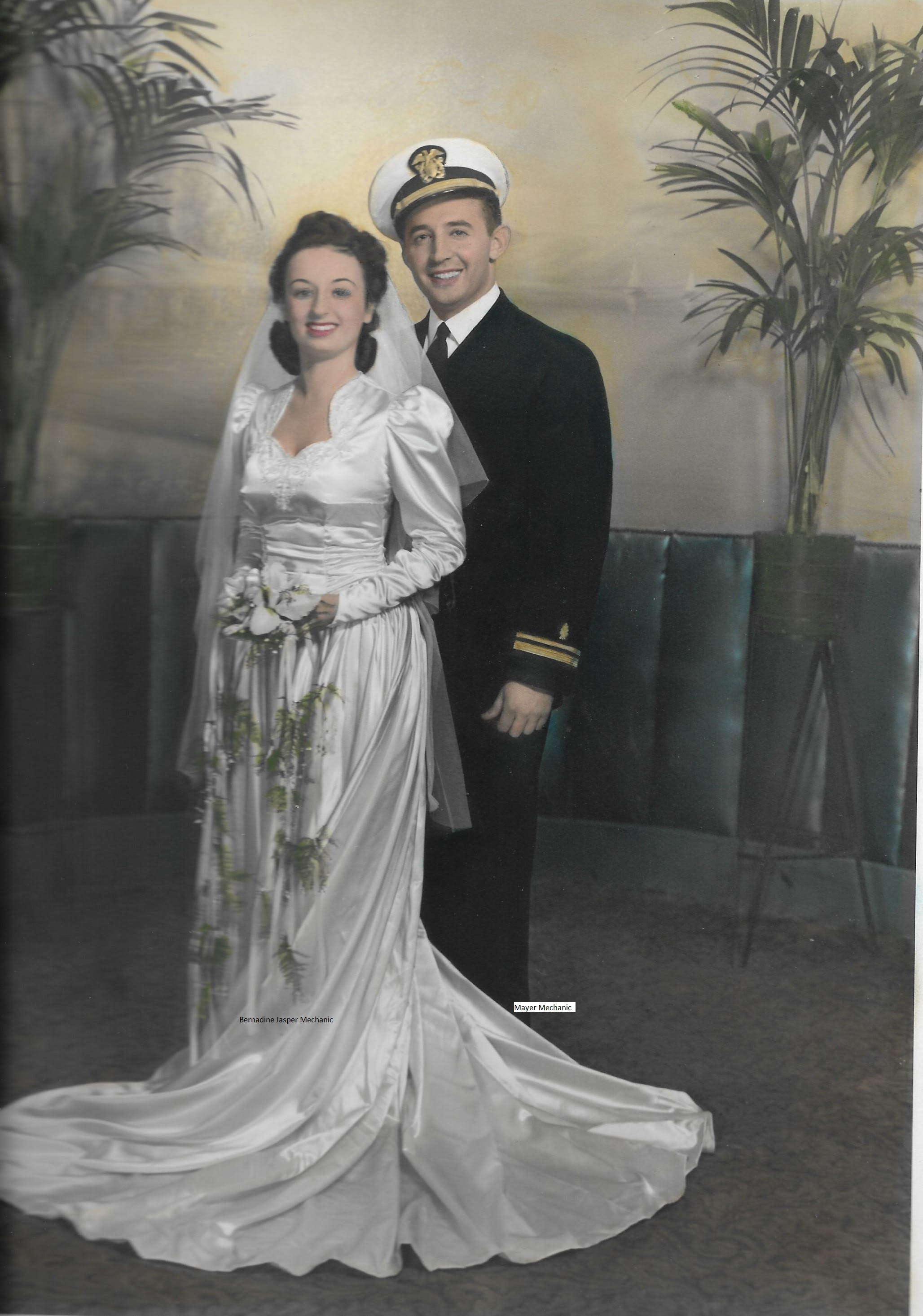 Wedding photo, 1944, groom in uniform, U.S. Navy, Newark New Jersey