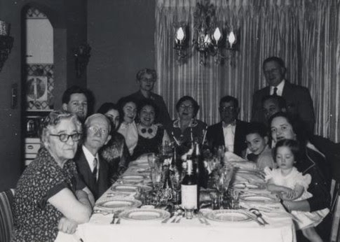 Northern New Jersey, Thanksgiving family photo, 1953, Howard Brussell, Lois Brussell, Carole Lazerowitz, Millie Press, Katie Blender, Morris Blender, Leonard Press, Albert Press