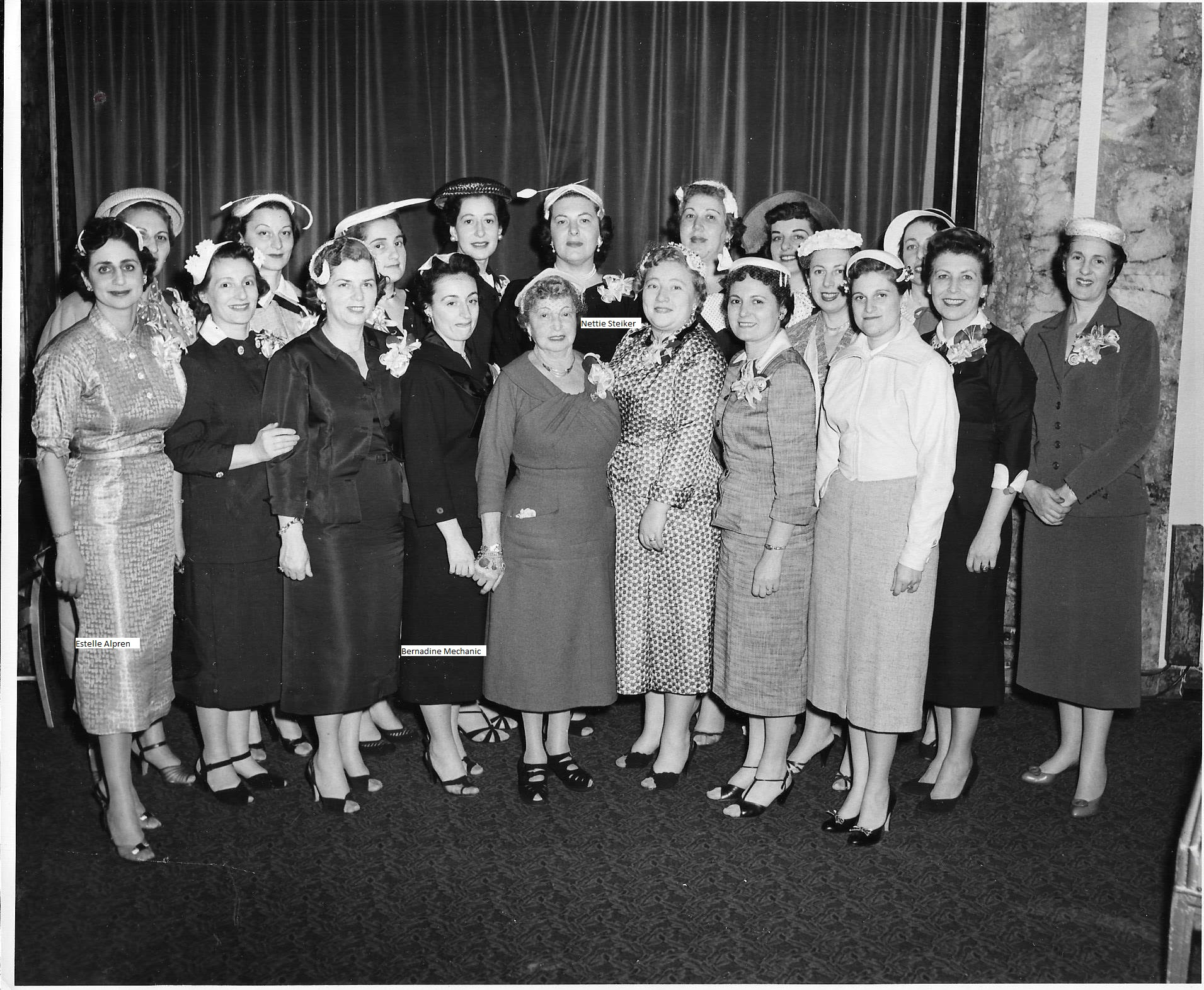 Paterson Hadassah Chapter, Paterson New Jersey, 1950s, Estelle Alpren, Bernadine Mechanic, Amster, Yetta, Fanny Lessenger, Ontell, Florence Thaler, Marge Bornstein, Isabel Gruber, Nettie Steiker, Minerva Stark, Ruby Schepps