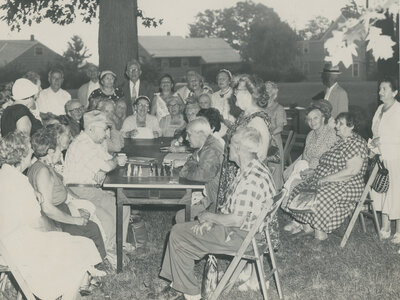 Daughters Miriam Golden Club, Northern New Jersey, seniors picnic chess game, 1960